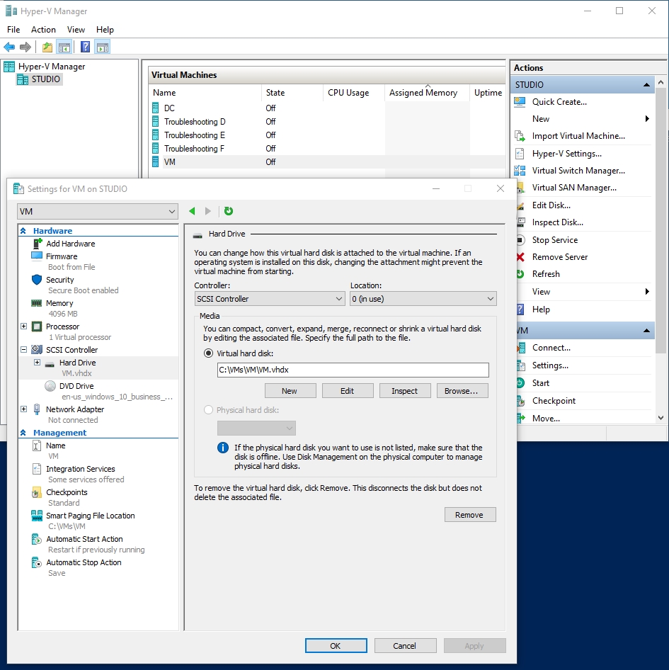 Showing that the new VM resides at the location specified by the import command