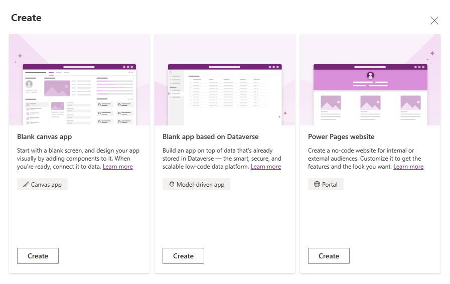 screenshot of Microsoft PowerApps template options