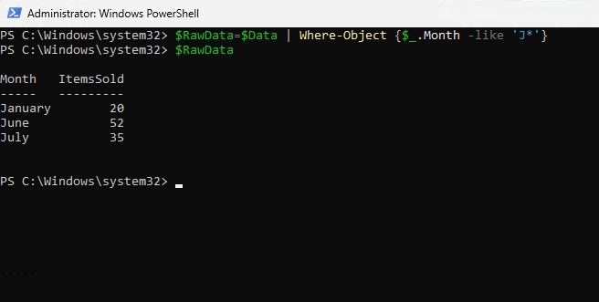 Screenshot shows modifying filtering criteria in PowerShell